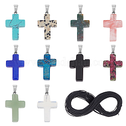 Unicraftale набор для изготовления ожерелья с крестом, в том числе подвески из натуральных и синтетических смешанных камней, вощеный шнур полиэстера, разноцветные, подвески: 20 шт. / коробка