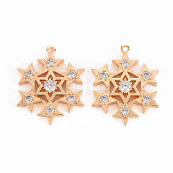 Brass Micro Pave Clear Cubic Zirconia Pendants, Nickel Free, Star, Real 18K Gold Plated, 21x16.5x3mm, Hole: 1mm