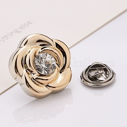 Plastic Brooch, Alloy Pin, with Rhinestone, for Garment Accessories, Flower, Crystal, 25mm