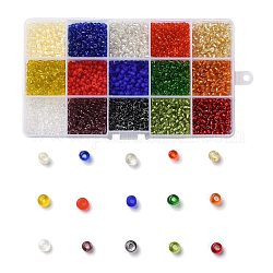 180g 15 colores cuentas de semillas de vidrio, colores transparentes, redondo, color mezclado, 6/0, 4~5x2.5~4.5mm, agujero: 1.2~1.5 mm, 12 g / color