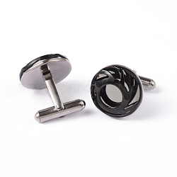 Плоские круглые запонки 304 из нержавеющей стали, металлический черный & цвет нержавеющей стали, 20.5 мм