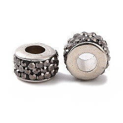 Europäische Perle aus platinfarbenem CCB-Kunststoffkern, mit Strass, Großloch perlen, Kolumne, Jet, 10.5x7 mm, Bohrung: 4.8 mm