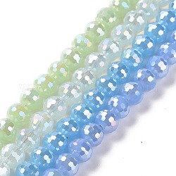 Chapelets de perles en verre d'imitation jade électrolytique, de couleur plaquée ab , facetté (96 facettes), ronde, couleur mixte, 7~8mm, Trou: 1.2~1.4mm, Environ 68~70 pcs/chapelet, 19.69'' (50 cm)