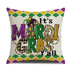 Mardi Gras Carnival Theme Linen Pillow Covers, Cushion Cover, for Couch Sofa Bed, Square, Word, 450x450x5mm