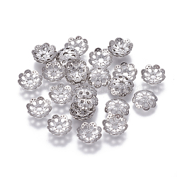 201 capuchons de perles fantaisie en acier inoxydable, fleur, couleur inoxydable, 9x2mm, Trou: 1.8mm