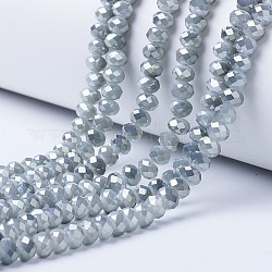 Chapelets de perles en verre électroplaqué, jade d'imitation, plein arc-en-plaqué, facette, rondelle, bleu acier clair, 10x8mm, Trou: 1mm, Environ 63~65 pcs/chapelet, 19.2~20 pouce (48~50 cm)