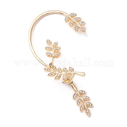 Ear cuffs con estrás de cristal de hoja y piercing, aretes de aleación para mujer, dorado, 64x40x14mm, pin: 0.5 mm
