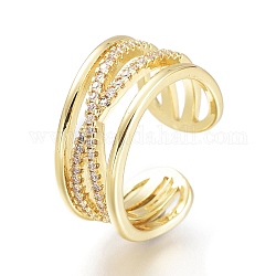 Латунные кольца из манжеты с прозрачным цирконием, открытые кольца, крест крест кольца, долговечный, золотые, размер США 7 (17.3 мм)