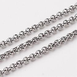 304 Stainless Steel Rolo Chains, Belcher Chain, Unwelded, Stainless Steel Color, 2x2mm
