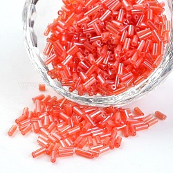 Couleurs transparentes lustre perlé plaqué trou rond verre clairons de verre, rouge-orange, 2~5x1.8~2mm, Trou: 0.8mm, environ 12000 pcs/450 g