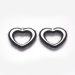 Pendentifs recouverts de tissu de velours à la main, avec les accessoires en fer de tonalité de platine, cœur, noir, 35x38x4mm, Trou: 1mm