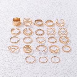 23 pz 23 stile cuore & farfalla & criss cross & set di anelli per dita in lega di infinito, anelli sottili impilabili con finta perla da donna, oro, diametro interno: 14~18mm, 1pc / style