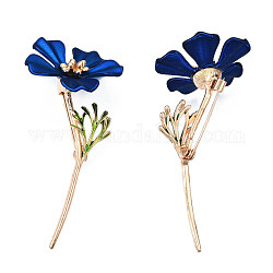 Broche en émail fleur, insigne en alliage plaqué or clair pour vêtements de sac à dos, sans nickel et sans plomb, bleu foncé, 68x32.5mm, pin: 0.7 mm