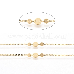 Brass Cable Chain, Flat Sequin Chains, Long-Lasting Plated, Soldered, with Spool, Flat Round, Real 18K Gold Plated, 3x2x0.3mm & 4x3x0.2mm, Flat Round: 4x0.5mm & 6x0.5mm, about 32.8 Feet(10m)/roll