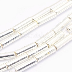 Electroplate Non-magnetic Synthetic Hematite Beads Strands, Grade AA, Long-Lasting Plated, Column, Silver Plated, 13x4mm, Hole: 1mm, about 30pcs/strand, 15.7 inch(40cm)