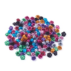 Perles en aluminium, mat, Plaqué longue durée, Flower 5 pétales, couleur mixte, 7.5~8x5mm, Trou: 1mm