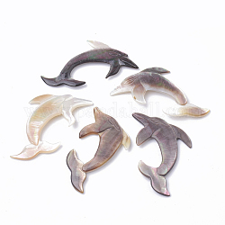 Schwarz Lippe Shell Cabochons, Delphin, Schwarz, 25x44.5x2 mm