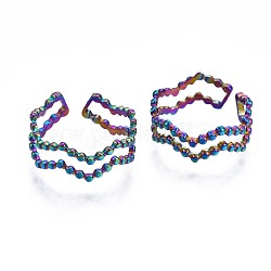 304 anillo hueco ondulado de acero inoxidable, Anillo abierto de color arcoíris para mujer., nosotros tamaño 6 1/2 (16.9 mm)
