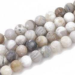 Natürliche Bambus-Blatt-Achat Perlen Stränge, matt, Runde, 8 mm, Bohrung: 1 mm, ca. 47 Stk. / Strang, 15.5 Zoll