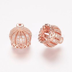 Perles de zircone cubique micro pave en Laiton, bélière pompon casquette, couronne, creux, clair, or rose, 11x11mm, Trou: 1mm