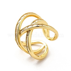 Anello a polsino aperto a croce con zirconi chiari, anello cavo largo in ottone per donna, oro, misura degli stati uniti 7 3/4 (17.9mm)