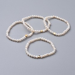 Estirar pulseras, con abalorios de cobre amarillo, grado a perlas naturales de agua dulce y bolsas de arpillera bolsas de cordón, blanco, 2-1/8 pulgada (5.4 cm)