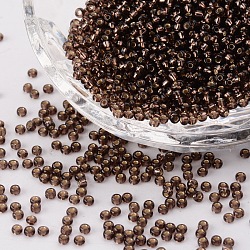 8/0 grade a perles de rocaille en verre rondes, Argenté, brun coco, 8/0, 3x2mm, Trou: 1mm, environ 10000 pcs / livre