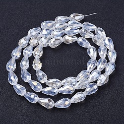 Electroplate Glass Beads Strands, AB Color Plated, Faceted Teardrop, Clear AB, 15x10mm, Hole: 1mm, 50pcs/strand, 27.1 inch