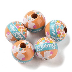 Perles européennes en bois imprimé sur le thème de Pâques, Perles avec un grand trou   , ronde, chocolat, 16mm, Trou: 4.5mm