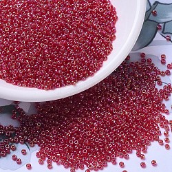 Perles rocailles miyuki rondes, Perles de rocaille japonais, 11/0, (rr298) rubis transparent ab, 2x1.3mm, Trou: 0.8mm, environ 1111 pcs/10 g