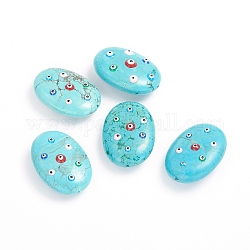 Natürliche Howlith Perlen, gefärbt und erhitzt, mit Emaille, oval mit bösem Blick, Farbig, 25.5x18.5x8.5~10.5 mm, Bohrung: 1.2 mm
