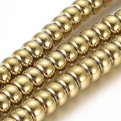 Chapelets de perles en hématite synthétique sans magnétiques, placage sous vide, rondelle, plaqué or, 6x3.5mm, Trou: 1mm, Environ 111 pcs/chapelet, 15.75 pouce (40 cm)