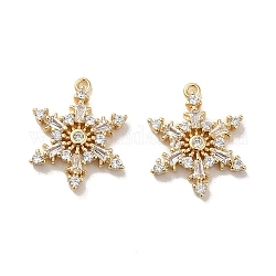 Brass Micro Pave Cubic Zirconia Pendants, Snowflake, Real 18K Gold Plated, 17x13.5x2.5mm, Hole: 1mm
