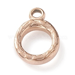 Ion Plating(IP) 304 Stainless Steel Toggle Clasps Parts, Textured, Ring, Rose Gold, 16x12x2mm, Hole: 2mm