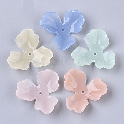 Chapeaux de perles acryliques translucides, Flower 3 pétales, couleur mixte, 36x38.5x4mm, Trou: 1.8mm