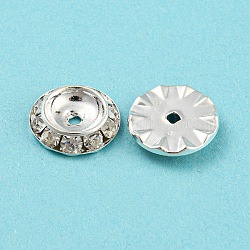 Messingkristallrhinestone-Perlen, Flachrund, Silber, 13x3~3.5 mm, Bohrung: 1.6~2 mm