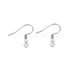 304 Stainless Steel Earring Hooks, Ear Wire, with Acrylic Beads and Horizontal Loop, Misty Rose, 19.5x18.5mm, Hole: 2mm, Pin: 0.6mm