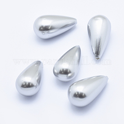 Perla de concha electrochapada medio perla perforada, lágrima, plata, 31x16mm, agujero: 1 mm