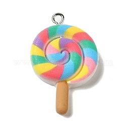Opaque Resin Imitation Food Pendants, Lollipop Charms, with Platinum Tone Iron Loops, Colorful, 31.5x20.5x6mm, Hole: 2mm