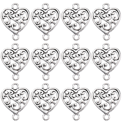 SUNNYCLUE 100Pcs Tibetan Style Alloy Connector Charms, Heart Links, Cadmium Free & Lead Free, Antique Silver, 19x14.5x2mm, Hole: 2mm