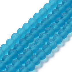 Transparente Glasperlen Stränge, facettiert, matt, Rondell, Deep-Sky-blau, 8 mm, Bohrung: 1 mm, ca. 65~68 Stk. / Strang, 15.7~16.1 Zoll (40~41 cm)