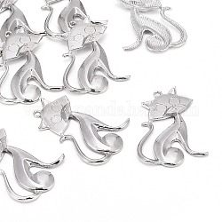 Tibetan Style Alloy Kitten Pendants, Cadmium Free & Nickel Free & Lead Free, Cartoon Cat Shape, Platinum, 46x30x5mm