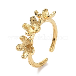 304 anello per polsino aperto con fiore in acciaio inossidabile, impostazioni dell'anello per perle semiforate, vero placcato oro 18k, diametro interno: 18mm, vassoio: 7.5x8mm, ago :1mm