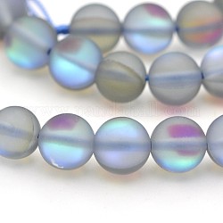 Runde synthetische frosted moonstone beads strands, holographische Perlen, gefärbt, dunkelgrau, 8 mm, Bohrung: 1 mm, ca. 45~47 Stk. / Strang, 14~15 Zoll