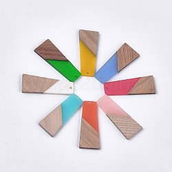 Resin & Walnut Wood Pendants, Trapezoid, Mixed Color, 49~49.5x19~19.5x3.5mm, Hole: 2mm
