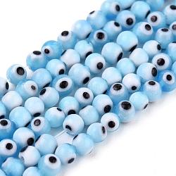Hechos a mano de cristal de murano mal ojo hebras de perlas redondas, azul dodger, 4mm, agujero: 1 mm, aproximamente 100 pcs / cadena, 14.56 pulgada