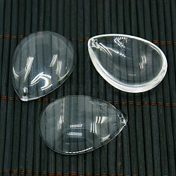 Transparent Clear Domed Teardrop Glass Pendant, Clear, 35.5x26x9mm, Hole: 1mm