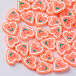 Handmade Polymer Clay Nail Art Decoration Accessories, Fashion Nail Care Cabochons, Heart with Smile, Light Salmon, 9~12x9~12x2mm, about 48~60pcs/12g
