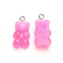 Gradient Color Opaque Resin Pendants, with Glitter Powder and Platinum Tone Iron Peg Bails, Bear, Violet, 21x11x6.5mm, Hole: 2.0mm