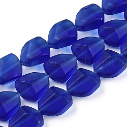 Fili di perle di vetro smerigliato trasparente, pepite, blu royal, 15x12x9.5mm, Foro: 1 mm, circa 40pcs/filo, 23.62'' (60 cm)
